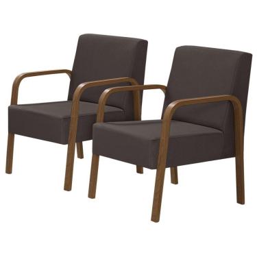 Imagem de Kit 2 Poltronas 1 Lugar Luna Pé Madeira Suede Marrom