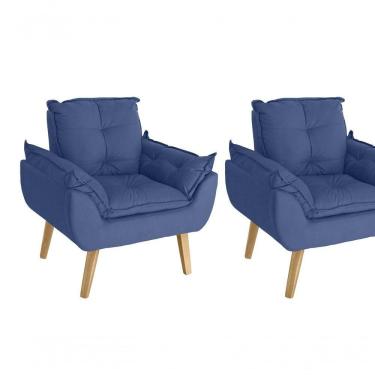 Imagem de Kit 02 Poltrona/cadeira Decorativa Glamour Opala Com Pés Quadrado Azul Marinho