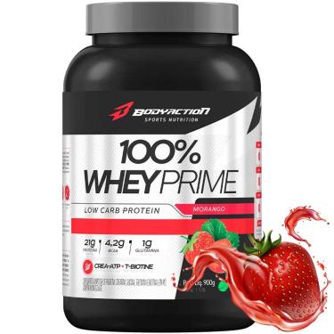Imagem de 100% Whey Concentrado Prime 21g Proteina 900g Bodyaction - Morango
