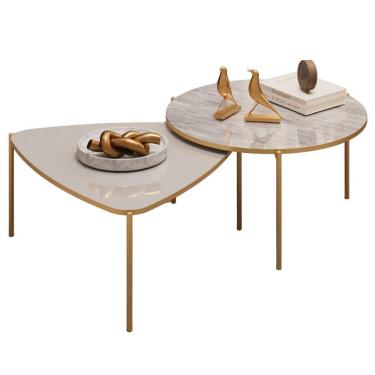 Imagem de Kit 2 Mesas Centro Lina Cleia Pés Metal Bali Quartzo Dj Moveis