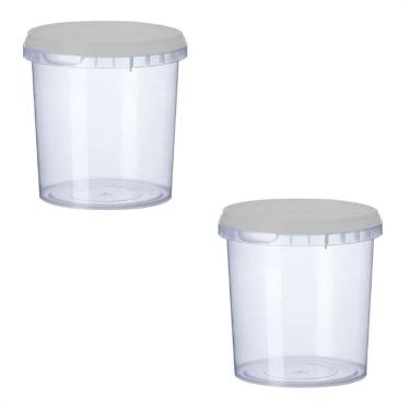 Imagem de 2 Potes Para Alimentos 500Ml Transparente Com Tampa 11X9,5Cm