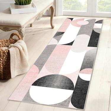 Imagem de Castage Tapete de corredor rosa 5 x 15 cm lavável para corredor de cozinha, tapetes longos modernos para quarto, entrada, banheiro, tapete antiderrapante, cinza blush preto