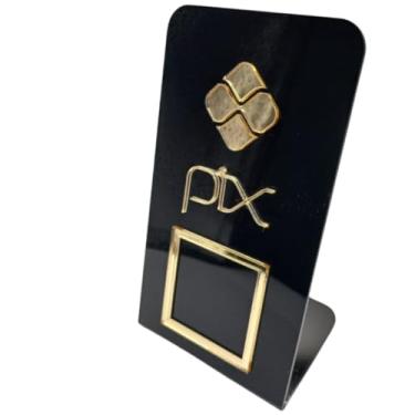 Imagem de Placa Pix QrCode Display Pagamento Acrílico De Mesa Balcão Loja(Preto Dourado)