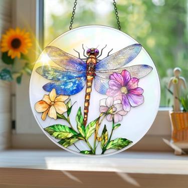 Imagem de Acrílico colorido Suncatcher, apanhador de sol estilo vitral impresso libélula com reflexos de arco-íris, decoração de janela suspensa, decoração de parede, ornamentos de Natal para uso interno e
