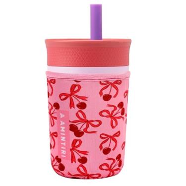 Imagem de Linda manga para crianças Owala 340 g e copo Zak 425 g, capa de neoprene compatível com copo infantil Owala, copo Zak, garrafa de água resistente a arranhões para meninos e meninas para a escola (laço