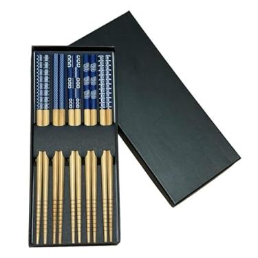 Imagem de Kit 5 Pares Hashi Decorados Sushi Japonesa Reutilizável Azul