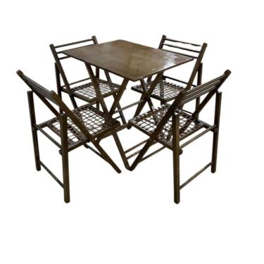 Imagem de Conjunto Dobrável Com Mesa De Madeira E 4 Cadeiras Com Corda Náutica Castanho