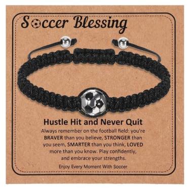 Imagem de Pulseira de futebol, lembrancinhas de festa de futebol, pulseira de contas esportivas ajustáveis com cartões inspiradores, pulseiras esportivas, acessórios esportivos para jogadores amantes de times