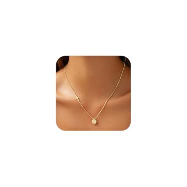 Imagem de LUXEJEW Colar feminino com inicial cruzada, pingente de letra banhado a ouro 14K, corrente cruzada, colar de ouro delicado para mulheres, cesta de Páscoa, batismo, fé religiosa, joias para presente
