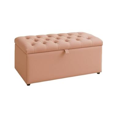 Imagem de Puff Baú Pé de Cama 90 cm Suede – Organizador de Sapatos, Brinquedos e Porta Objetos(Rose,Tampa Lisa)