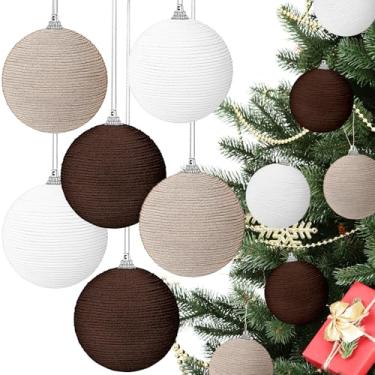 Imagem de Arrowbash 6 peças de enfeites grandes de bola de Natal para casa de fazenda, jumbo grande, boho, corda de juta para pendurar, bolas de serapilheira neutra para decoração de árvore de Natal, guirlanda