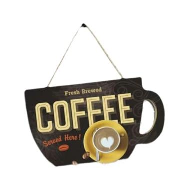 Imagem de Fenteer Placa de porta em formato de xícara de café, estilo fazenda, em 2D, para pendurar na parede, ideal para cantinho do café, C
