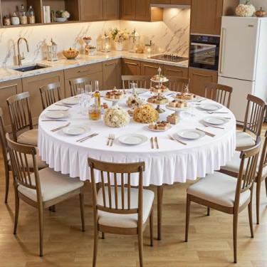 Imagem de 1 pacote de toalha de mesa branca redonda de elastano para mesas de 1,88 m de altura, toalha de mesa elástica com saia, sem rugas, para festa de aniversário, festa de aniversário, formatura e