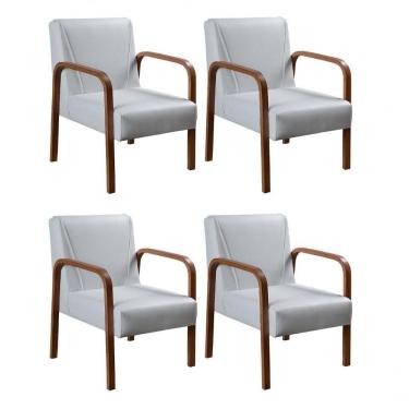 Imagem de Kit 4 Poltronas Anita Moderna Decorativa Braço Madeira Corino Branco 190