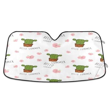 Imagem de SEHANY Pára-brisa de carro cacto planta verde para-sol dobrável janela frontal protetor de viseira solar para carro, SUV, caminhão - Mantenha o veículo fresco, 133 x 23,5 polegadas