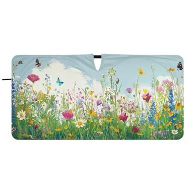 Imagem de Blueangle Aquarela flores silvestres pára-brisas sombra solar - 149.9 cm x 76.2 cm dobrável carro janela frontal blocos pára-sol raios UV viseira de sol (155)