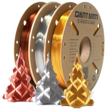 Imagem de GIANTARM Filamento PLA para impressora 3D total de 1,5 kg, filamento melhorado de dureza de ouro brilhante/prata/cobre com precisão dimensional de 1,75 mm +/-0,03 mm, embalagem a vácuo, para a maioria das impressoras 3D FDM, 0,5 kg por rolo