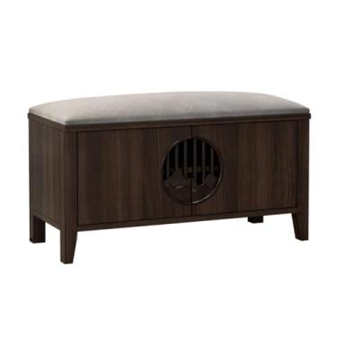 Imagem de FAMEOYA Banco de armazenamento de sapatos, banco para troca de sapatos, porta de casa, armário de madeira, almofada macia, entrada, simples, porta de entrada, armário, sapato, banco