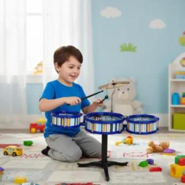 Imagem de Mini Bateria Musical Infantil 7 Peças com Prato e Baquetas Brinquedo Educativo com Cores Sortidas