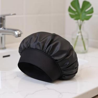 Imagem de Touca de banho luxuosa para dormir – Toucas de banho macias de camada dupla para proteção do cabelo, confortáveis para homens e mulheres (preto)