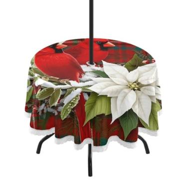 Imagem de Qilmy Merry Christmas Toalha de mesa redonda impermeável de 152 cm com orifício para guarda-chuva e zíper – Uso externo / interno resistente para pátio, churrascos, piqueniques, festas (serve para