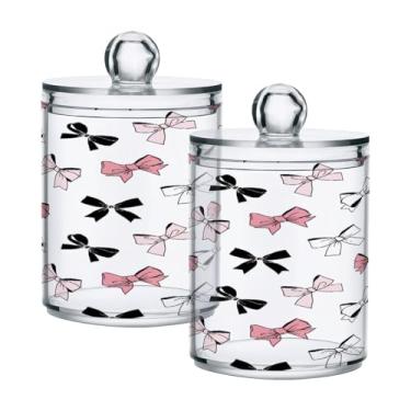 Imagem de Qilmy Pacote com 2 suportes Bow Qtip, frascos de boticário de 400 ml, vasilha organizadora de banheiro para cotonetes, bolas de algodão, almofadas de maquiagem, fio dental, sais de banho