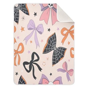 Imagem de Qilmy Cobertor de bebê com laço de Halloween 76 x 101 cm, cobertor infantil de algodão macio para meninos e meninas, cobertor infantil leve e quente para berço, carrinho de bebê, soneca, recém-nascido