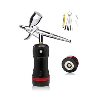 Imagem de Mini portátil Substituir bateria de alta pressão PSI Airbrush Kit de compressor de unhas Salão de beleza pulverizador Pintura privada(Part C Black)