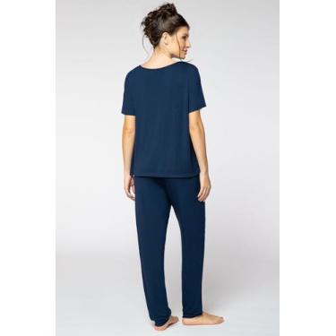 Imagem de Pijama Feminino Manga Curta com Calça Lupo 24671 Viscose., Marinho, GG
