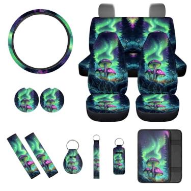 Imagem de gearider Capa para assento de carro Galaxy Cogumelo, conjunto completo com capa de volante, tiras para cinto de segurança, apoio de braço, porta-copos, chaveiro, suporte de batom, 13 peças, acessório