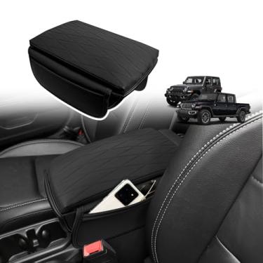 Imagem de Muslogy Capa de apoio de braço para console central para Jeep Wrangler JL 2018-2025 & Gladiator JT 2020-2025 almofada de apoio de braço confortável protetor de couro vegano 2,5 cm extra grosso (padrão
