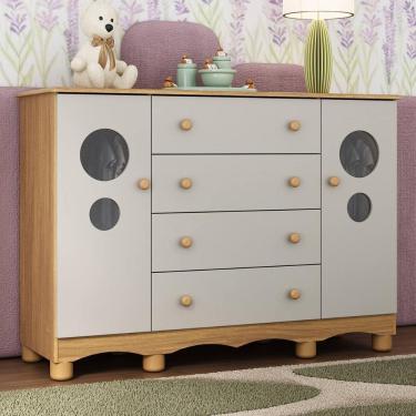 Imagem de Cômoda Infantil 125cm 2 Portas Com Vidro E 4 Gavetas Suspiro Multimóveis MP4460 Madeirado-off White