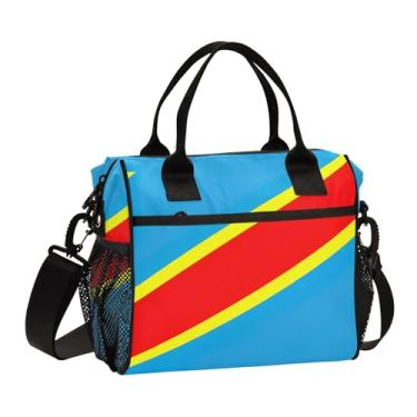 Imagem de ODAWA Lancheira com bandeira do Congo, grande, para professores, lancheira, isolada, grande, masculina, lancheira, para trabalho, com suporte para copos