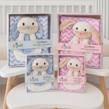 Imagem de Kit Cobertor com naninha para bebê menino e menina Manta macia e fofa microfibra presente chá de fraldas (Azul)