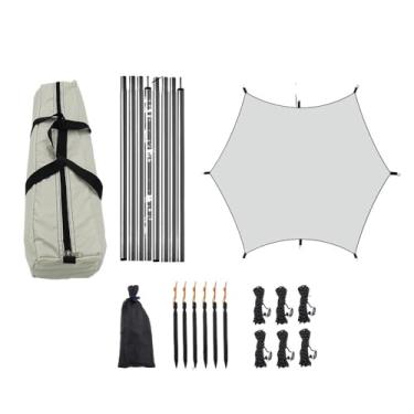 Imagem de Lona de toldo de acampamento durável à prova d'água leve para uso multiuso de tenda ao ar livre (Kit C com poste de ferro)