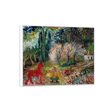 Imagem de David Burliuk Famosas impressões em tela de arte de parede prontas para pendurar. Cavalo vermelho 2. Pintura com moldura branca para decoração de sala de estar 70 x 85 cm 27 x 33 polegadas