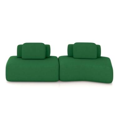 Imagem de Sofá Ilha Sala de Estar Dakota 2 Módulos 316cm Encostos Almofadas Soltas Veludo Verde G33 - Gran Belo