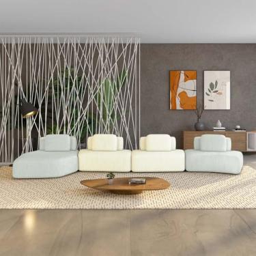 Imagem de Sofá Ilha Sala de Estar Dakota 4 Módulos 626cm Encostos Almofadas Soltas Linho Cinza/OffWhite G33 - Gran Belo