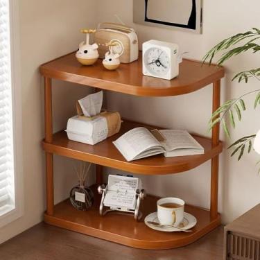 Imagem de Prateleira de canto rústica de madeira de 3 camadas, estante pequena, prateleira de armazenamento de cosméticos Vanity Skincare, prateleira de bancada de cozinha para cafeteria, organizador de