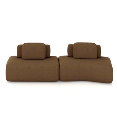 Imagem de Sofá Ilha Sala de Estar Dakota 2 Módulos 316cm Encostos Almofadas Soltas Veludo Marrom G33 - Gran Belo