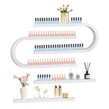 Imagem de EBANKU Estante de esmalte em forma de U, prateleira resistente para esmaltes de parede, expositores, cosméticos, batom, perfume, prateleira de parede, organizador de esmaltes para casa, spa, salão de