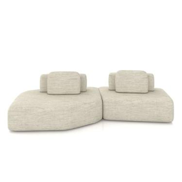Imagem de Sofá Ilha Dakota 2 Módulos 310cm Encostos Almofadas Soltas Linho Bege G33 - Gran Belo