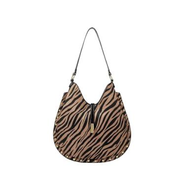 Imagem de RoseSeek Bolsa feminina de ombro com estampa de vaca com rebite cravejado retrô grande, Marrom, One Size, Macio