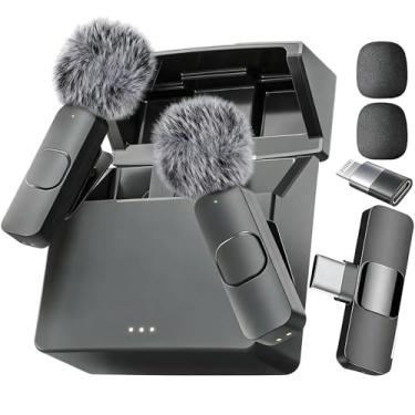 Imagem de Microfone sem fio Mini Mic Pro para iPhone, iPad, Android, microfone de lapela para gravação de vídeo, 2 microfones, gravação cristalina com USB-C para podcast, ASMR (com capa de carregamento)