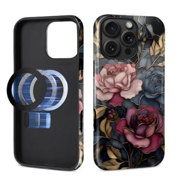 Imagem de DAIZAG Capa para iPhone 16 Pro Max, [compatível com MagSafe], capa magnética para celular, híbrido pesado 2 em 1, design floral resistente à prova de choque e vitral