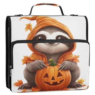 Imagem de Fichários divertidos de 3 anéis, anel D de 3,8 cm, fofa, preguiça, abóbora, zíper, organizador de fichário, vários bolsos, pasta de portfólio grande, bolsa escolar com alça de ombro