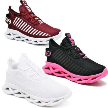 Imagem de 3 Tênis Feminino Casual Esporte Confortavel  PINK/PRETO - Evoltenn, Pi
