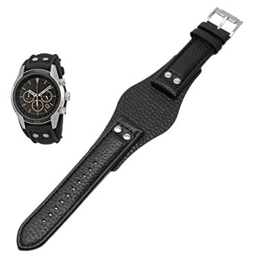 Imagem de EPANO Pulseira de relógio de couro genuíno para Fossil CH2592 CH2564 CH2565 CH2891CH3051 pulseira de bandeja masculina de 22 mm com estilo rebite (Cor: Preto prata, Tamanho: 20 mm)
