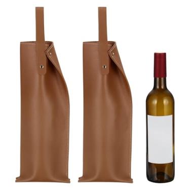 Imagem de PATIKIL Bolsa de couro para vinho, 2 peças, bolsa reutilizável para presente de vinho, garrafa de duas camadas, licores de champanhe, bolsa única para aniversário, casamento, festa de piquenique
