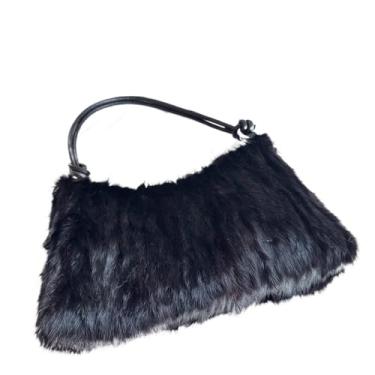 Imagem de AXPTI Bolsa de ombro de pele de vison real, bolsas e bolsas femininas de luxo bolsas transversais de pele de alta qualidade para mulheres bolsa de mão, Kk, One Size